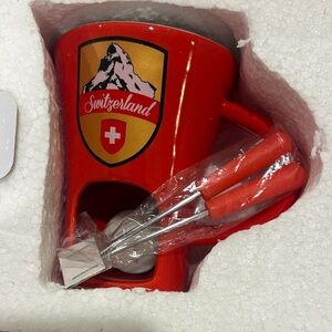 Red Ceramic Chocolate Fondue Set